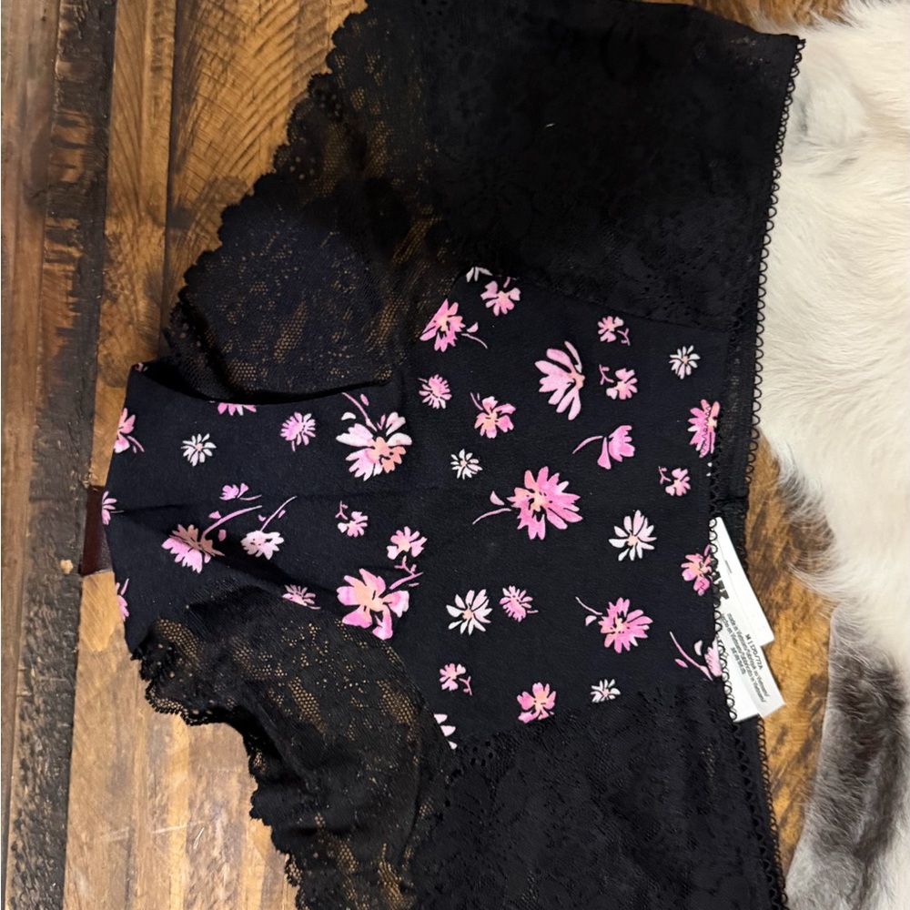 PINK Victoria's Secret Black and Pink Floral Panties